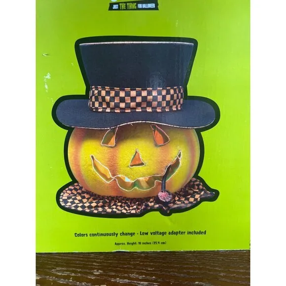 Fiber Optic Pumpkin With Top Hat Halloween Decoration 10 Inches With Adapter - Picture 3 of 4